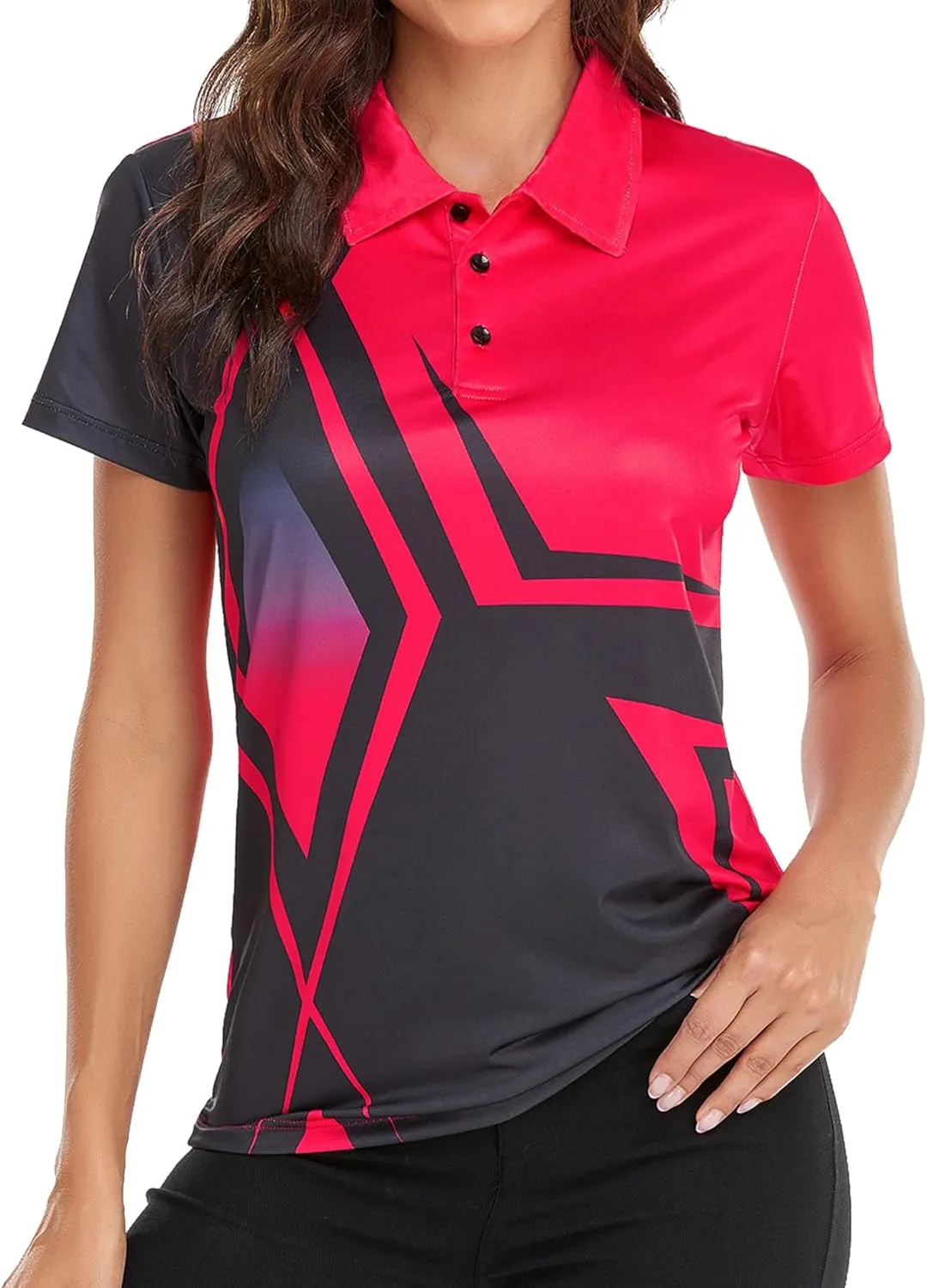 Little Beauty Women's Golf Polo Shirts Short Sleeve Moisture Wicking Tennis Athletic Shirt with 3 Button