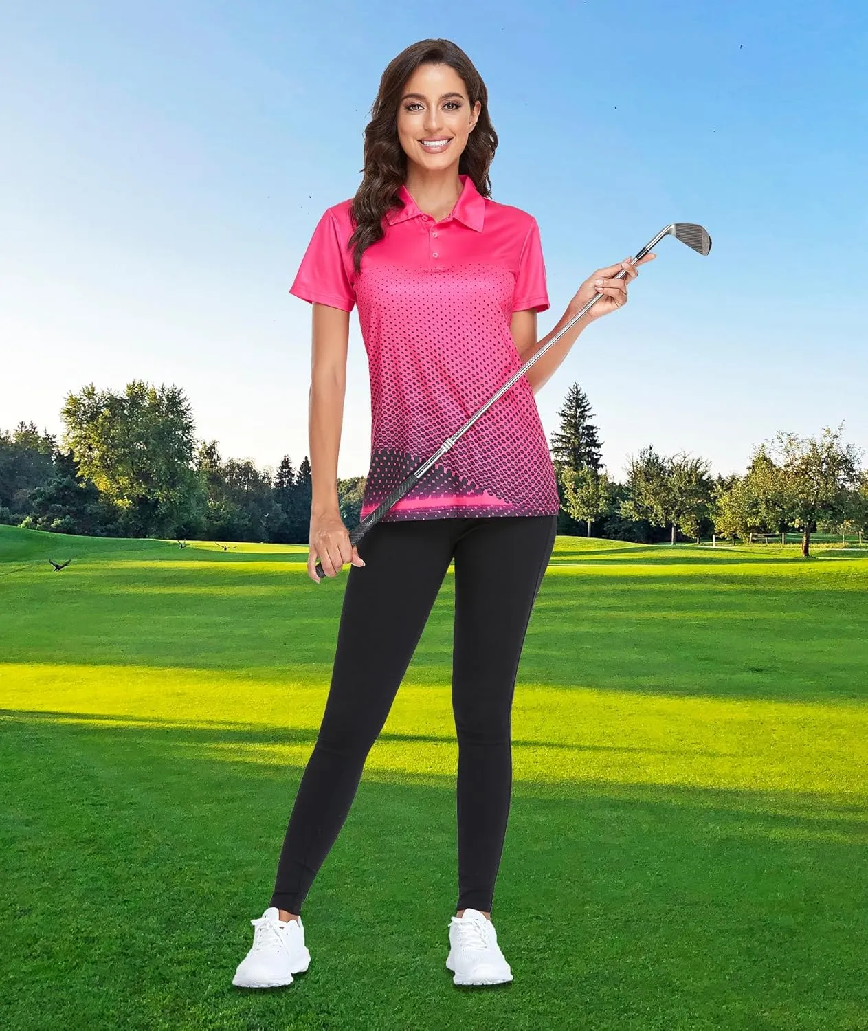 Little Beauty Women's Golf Polo Shirts Short Sleeve Moisture Wicking Tennis Athletic Shirt with 3 Button