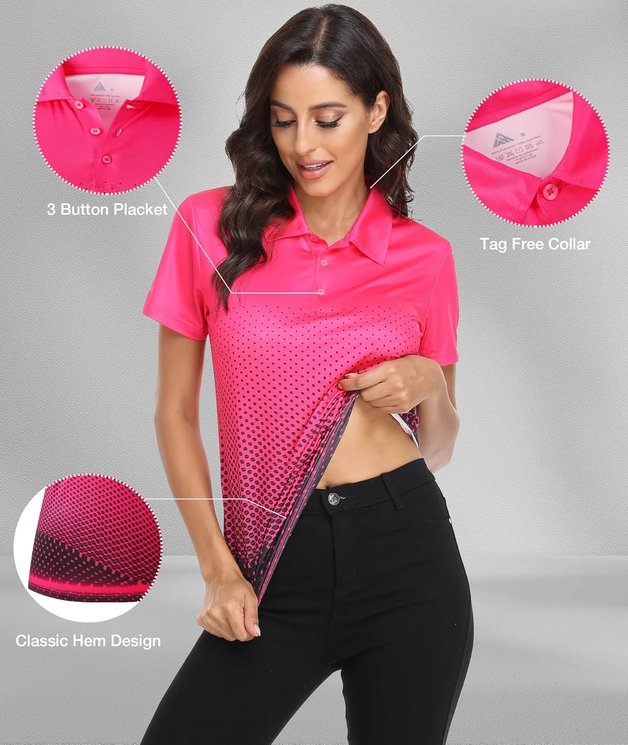 Little Beauty Women's Golf Polo Shirts Short Sleeve Moisture Wicking Tennis Athletic Shirt with 3 Button