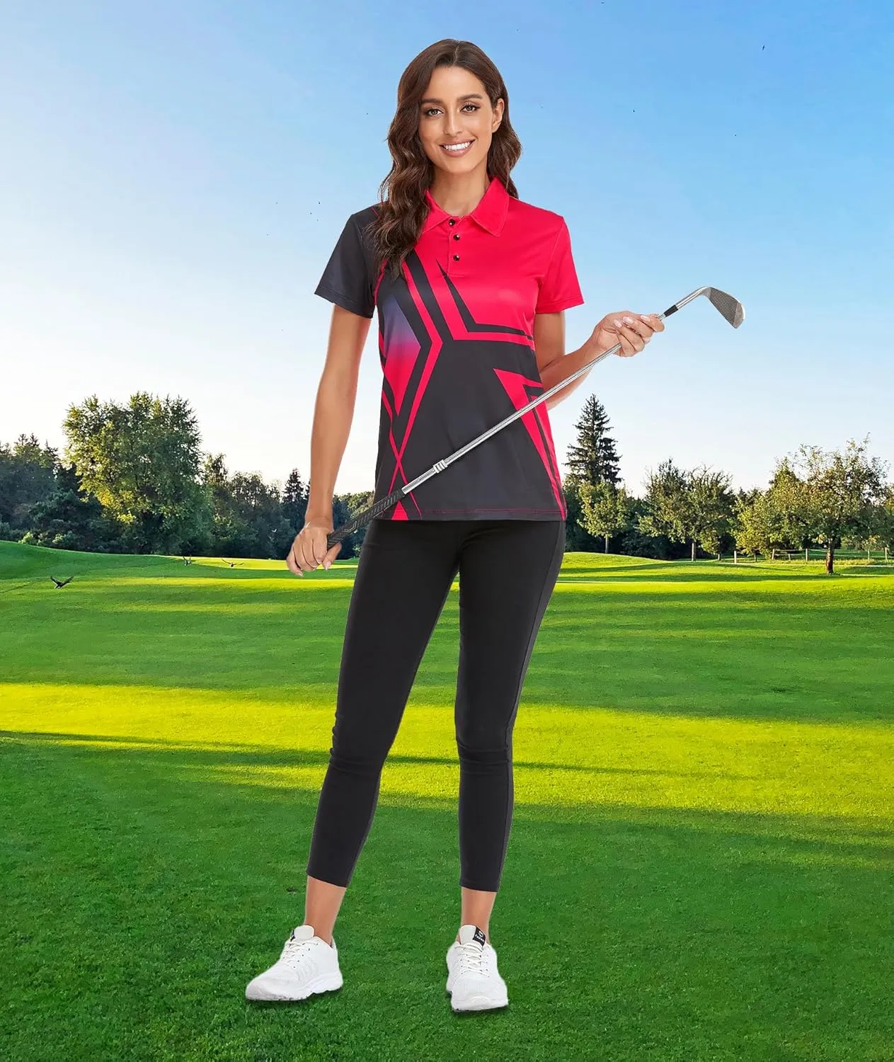 Little Beauty Women's Golf Polo Shirts Short Sleeve Moisture Wicking Tennis Athletic Shirt with 3 Button
