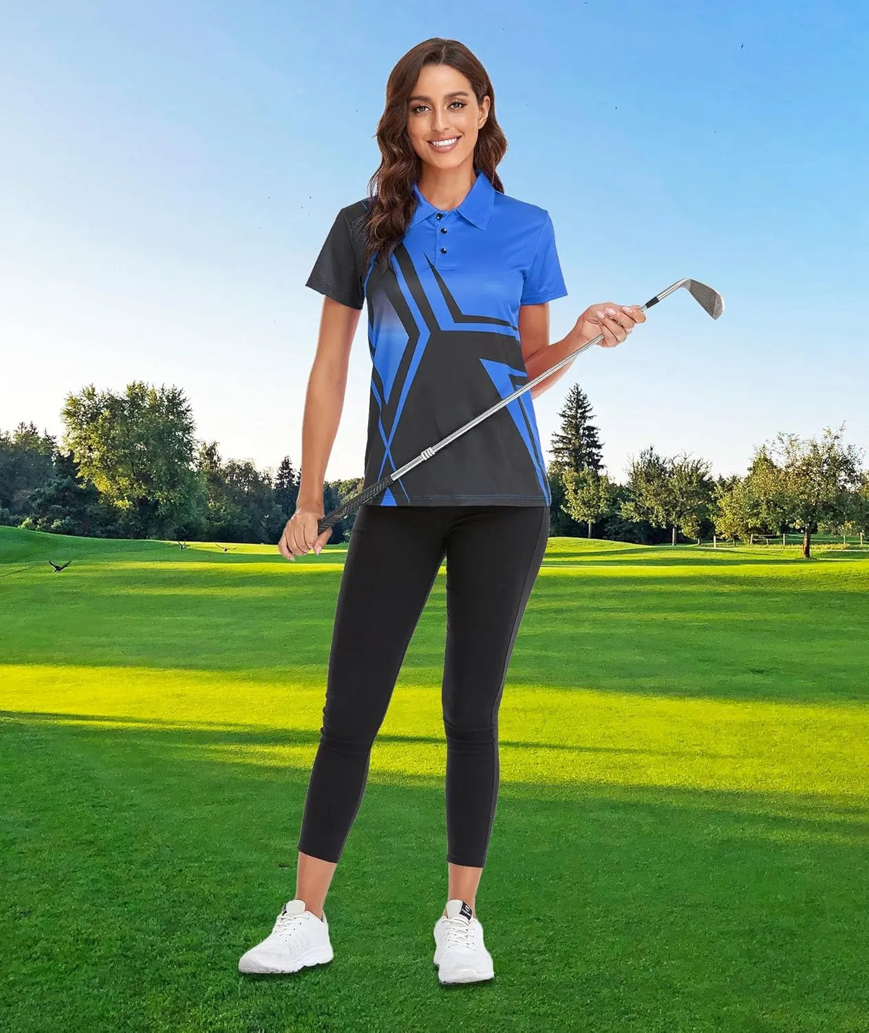 Little Beauty Women's Golf Polo Shirts Short Sleeve Moisture Wicking Tennis Athletic Shirt with 3 Button