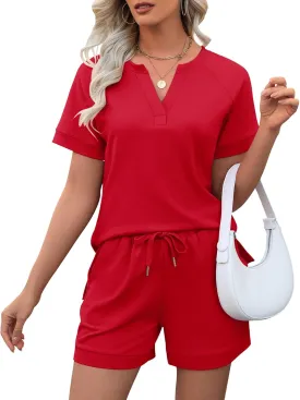 LOMON Womens Two Piece Sets Summer Lounge Sets Sweatsuit Shorts Set Casual Matching Sets