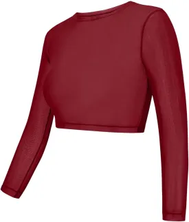 Long Sleeved Mesh Crop Top for Dance - Warmup Dance Tops for Women