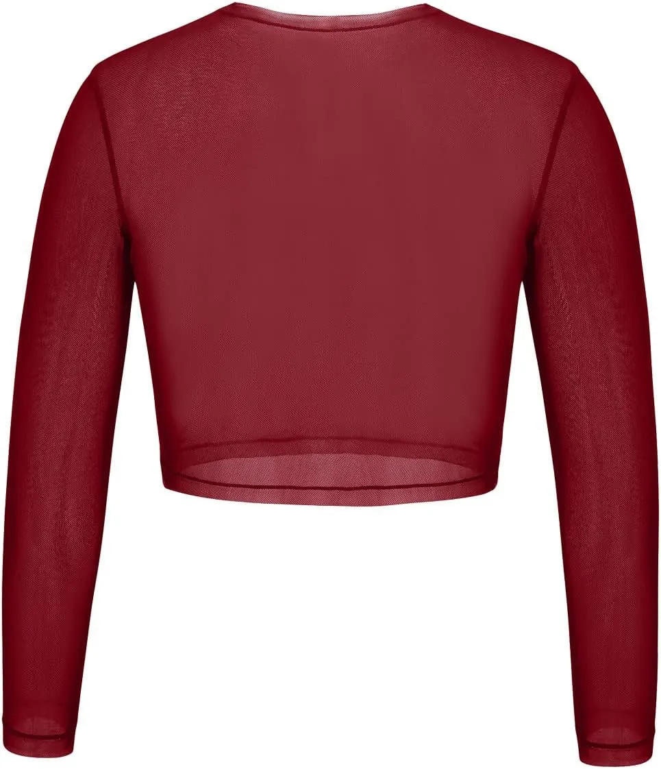Long Sleeved Mesh Crop Top for Dance - Warmup Dance Tops for Women