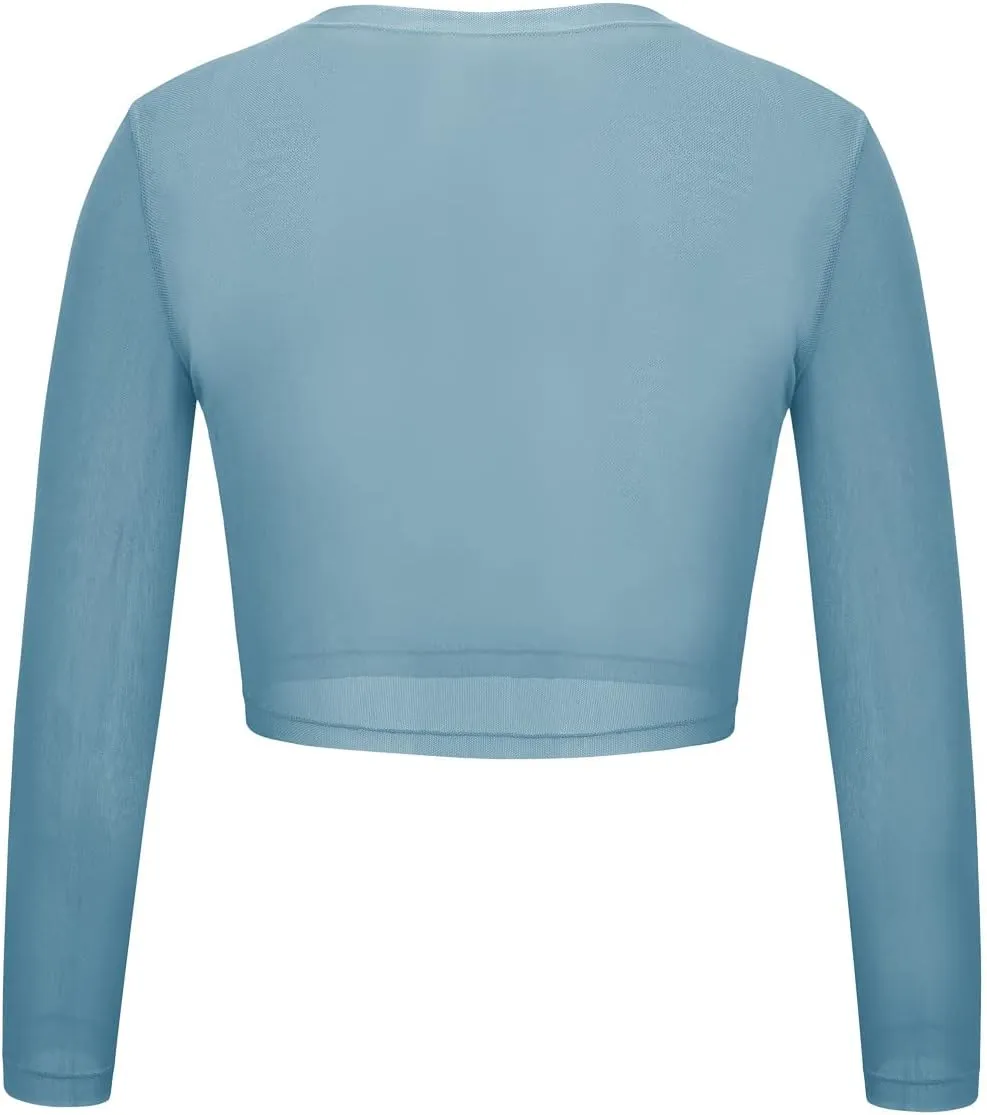 Long Sleeved Mesh Crop Top for Dance - Warmup Dance Tops for Women