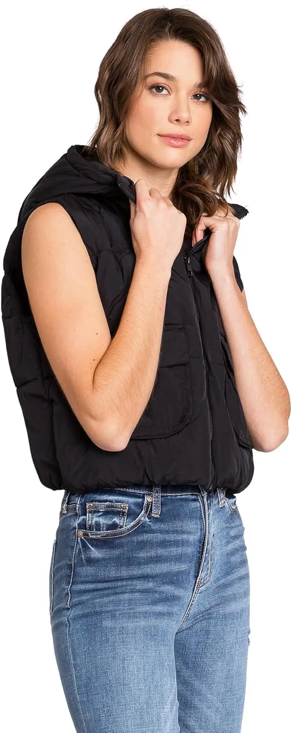 Love Tree Women's Juniors Faux Leather Puffer Vest