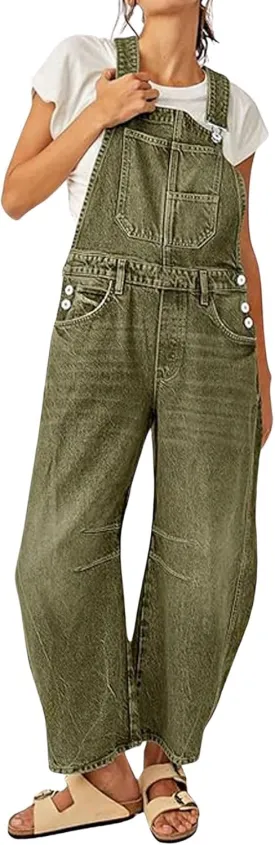 loveimgs Women Y2k Baggy Barrel Jeans Overalls Wide Leg Denim Pants Bib Overalls Jumpsuit Boyfriend Patchwork Jeans