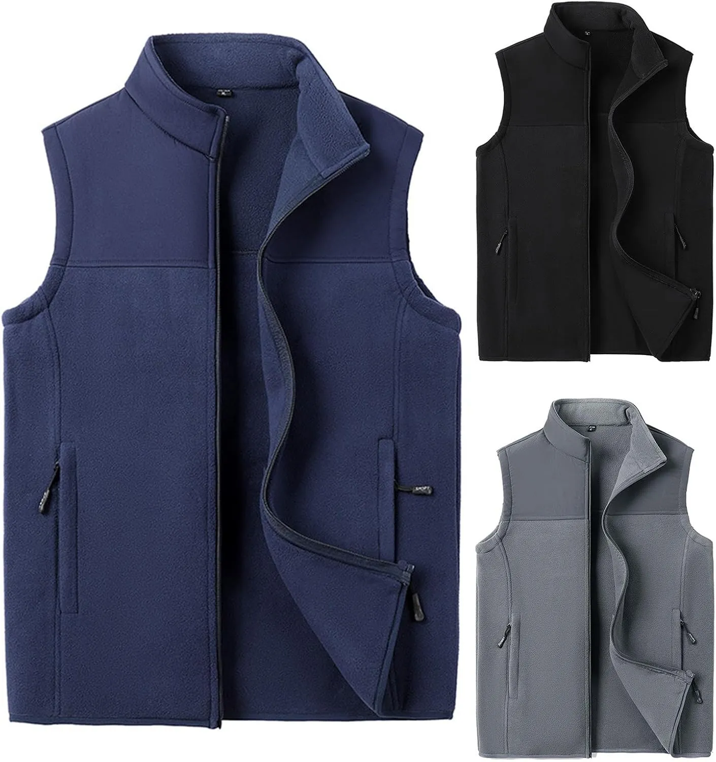 Men Vest Warm Vest Solid Color Loose Coat Fleece Men Puffer Vest Men Big And Tall Sleeveless Puffer Vest