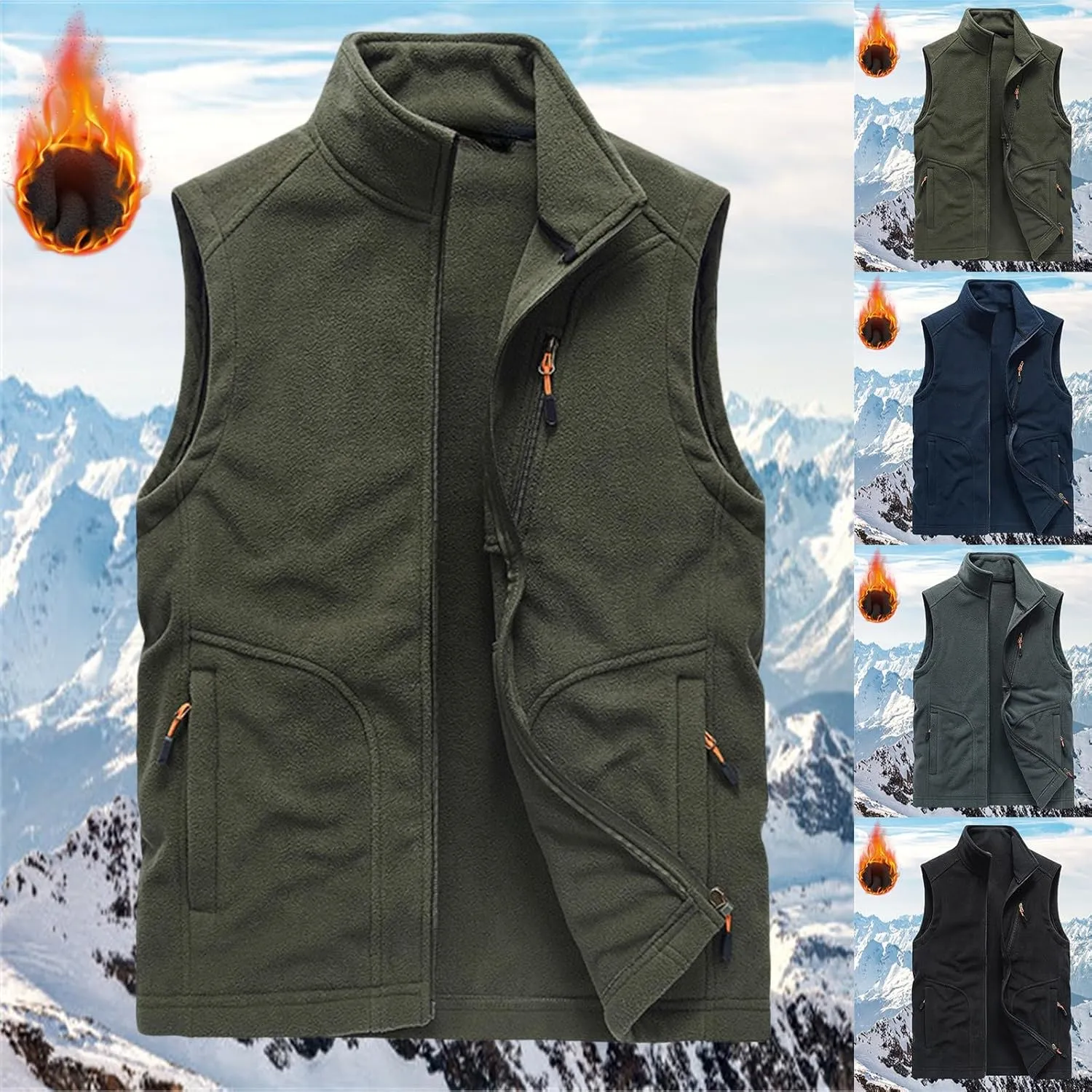 Men Vest Warm Vest Solid Color Loose Coat Fleece Men Puffer Vest Men Big And Tall Sleeveless Puffer Vest