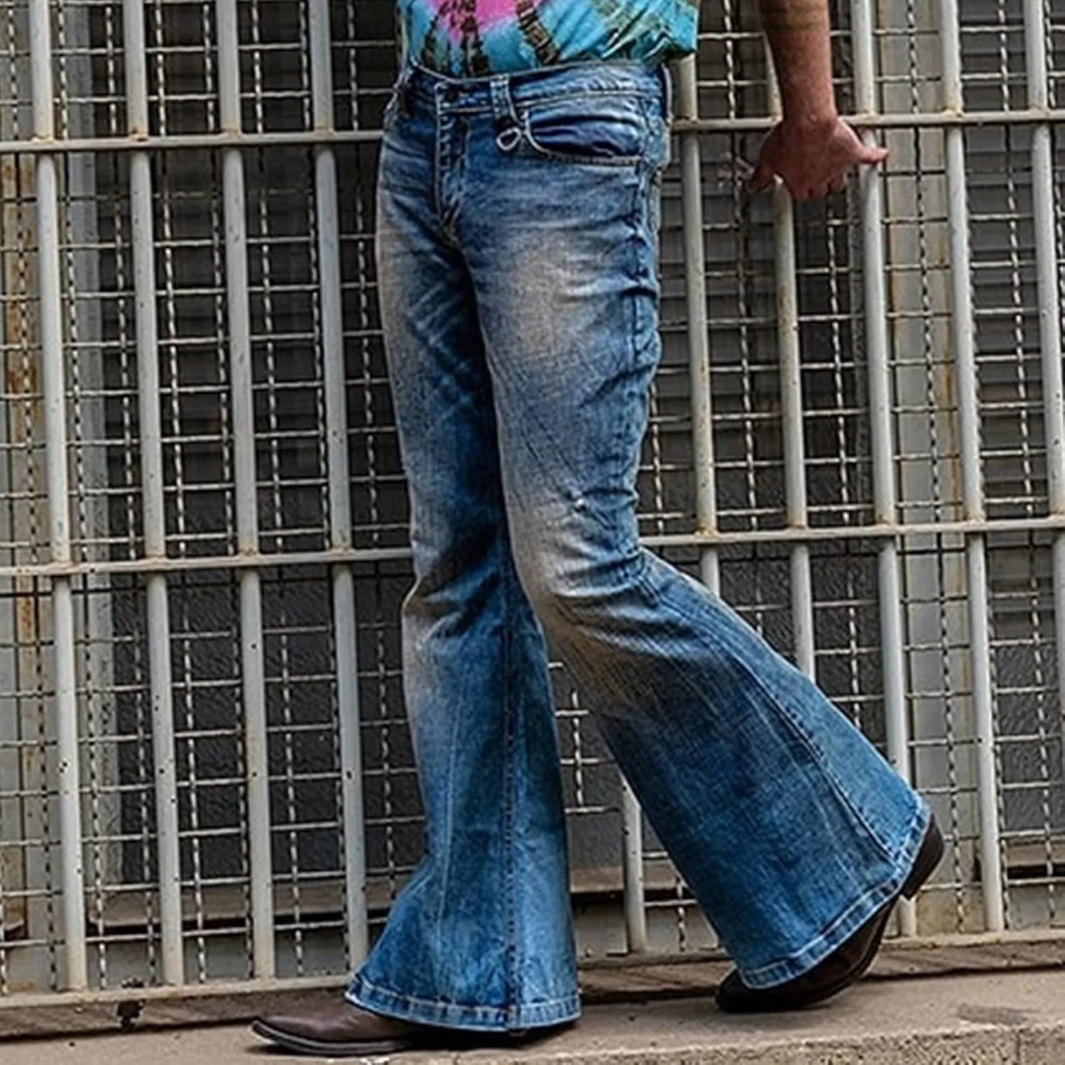 Men's Classic Disco Retro Flared Denim Pants Vintage Relaxed Bell Bottom Jeans 60s 70s Stretch Jean Trousers