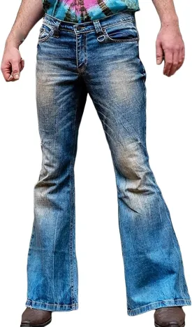 Men's Classic Disco Retro Flared Denim Pants Vintage Relaxed Bell Bottom Jeans 60s 70s Stretch Jean Trousers