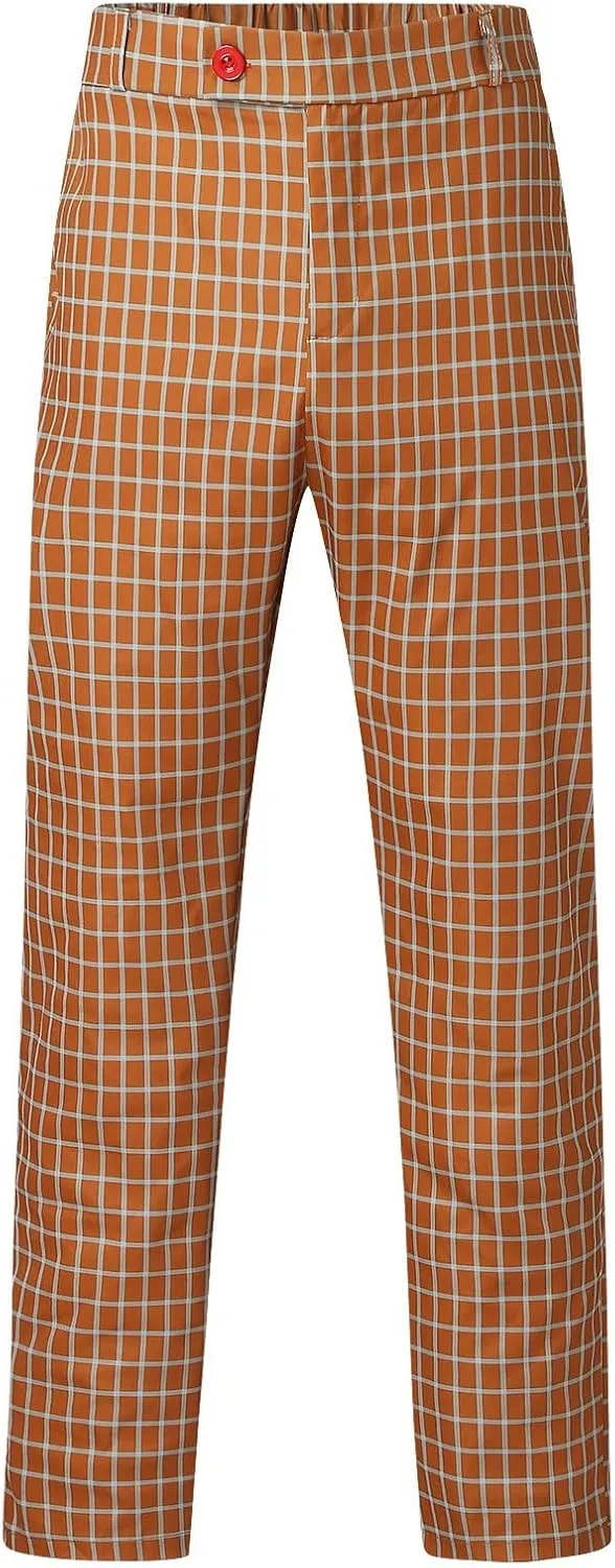 Mens Fashion Plaid Dress Pencil Pants Slim Fit Stretch Flat-Front Business Suit Pants Business Work Chinos Golf Pant
