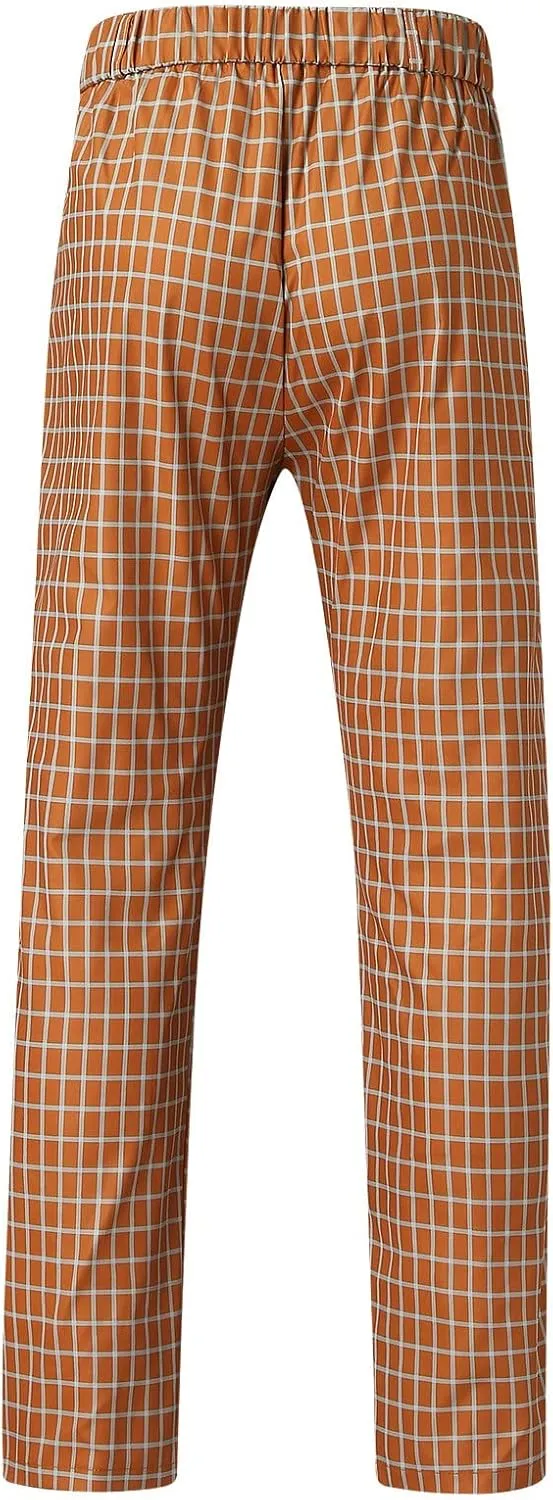 Mens Fashion Plaid Dress Pencil Pants Slim Fit Stretch Flat-Front Business Suit Pants Business Work Chinos Golf Pant