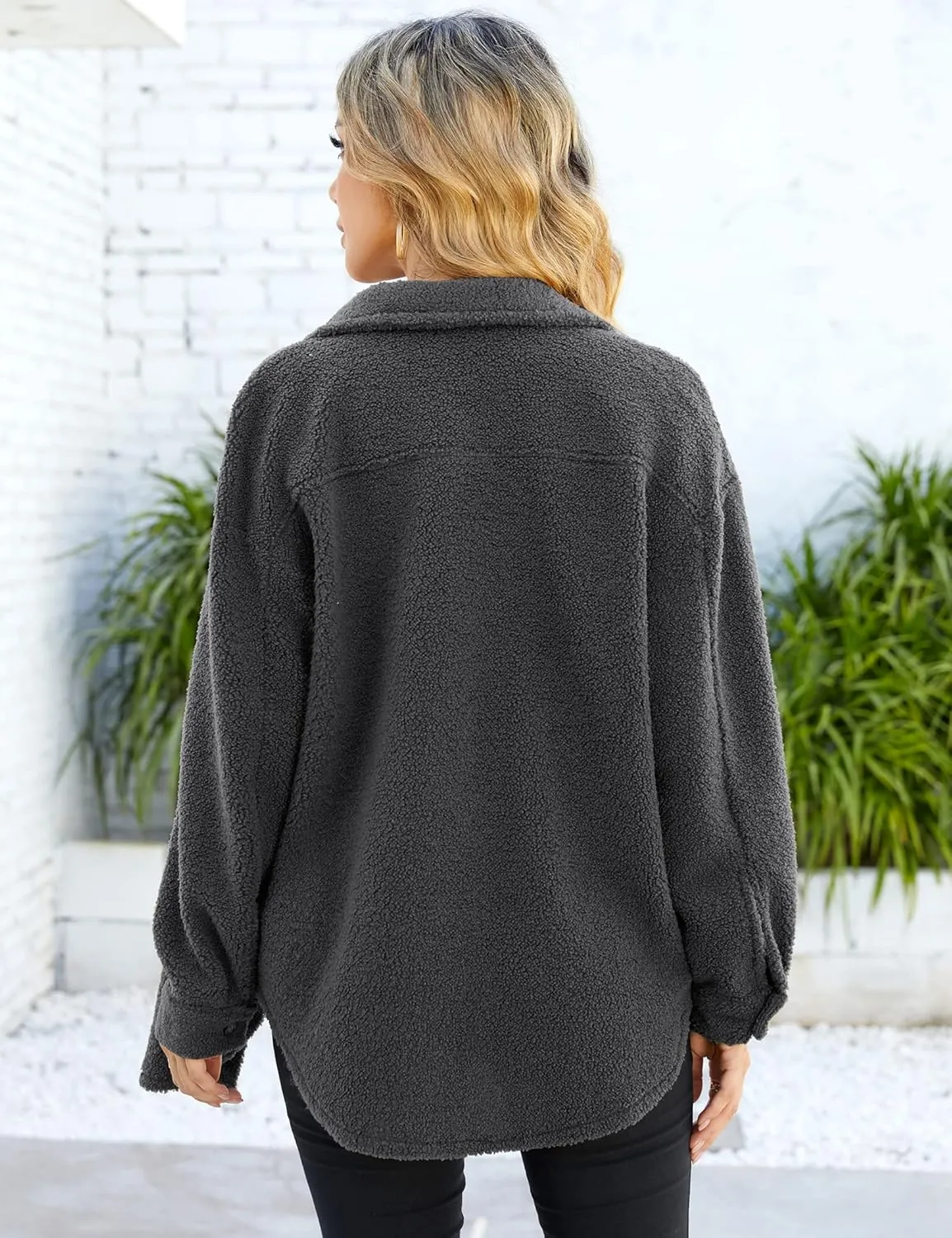 MISSKY Fleece Jacket Long Sleeve Button Casual Sherpa Jacket Coat Fall Teddy Bear Outwear with Pockets