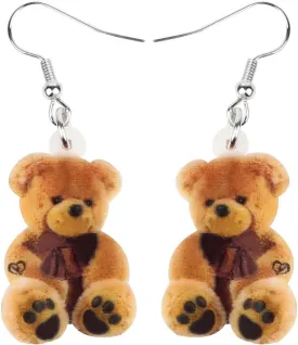 NEWEI Cute Acrylic Fuzzy Doll Bear Earrings 2D Print Dangle Jewelry for Women Funny Accessories Gifts Charm