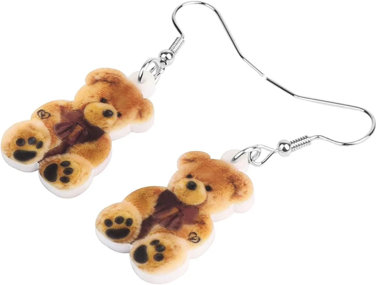 NEWEI Cute Acrylic Fuzzy Doll Bear Earrings 2D Print Dangle Jewelry for Women Funny Accessories Gifts Charm