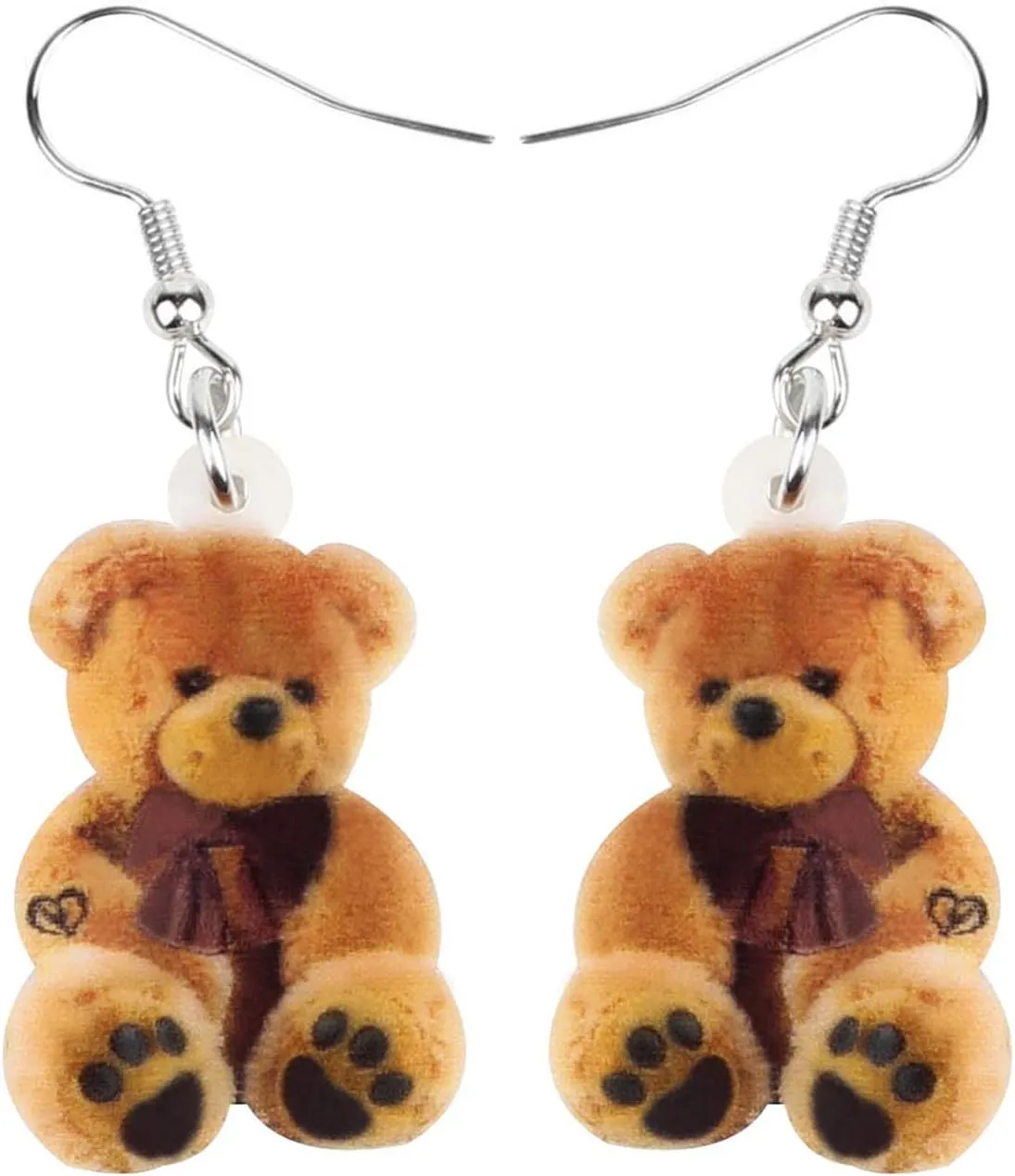NEWEI Cute Acrylic Fuzzy Doll Bear Earrings 2D Print Dangle Jewelry for Women Funny Accessories Gifts Charm