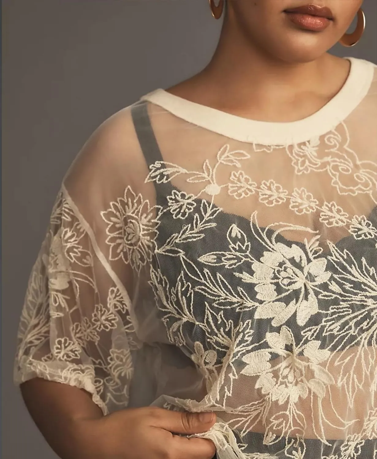 OPCAKM Women's Mesh Tops Y2K Short Sleeve Sheer Lace Embroidered Shirts Layering See Through Blouse