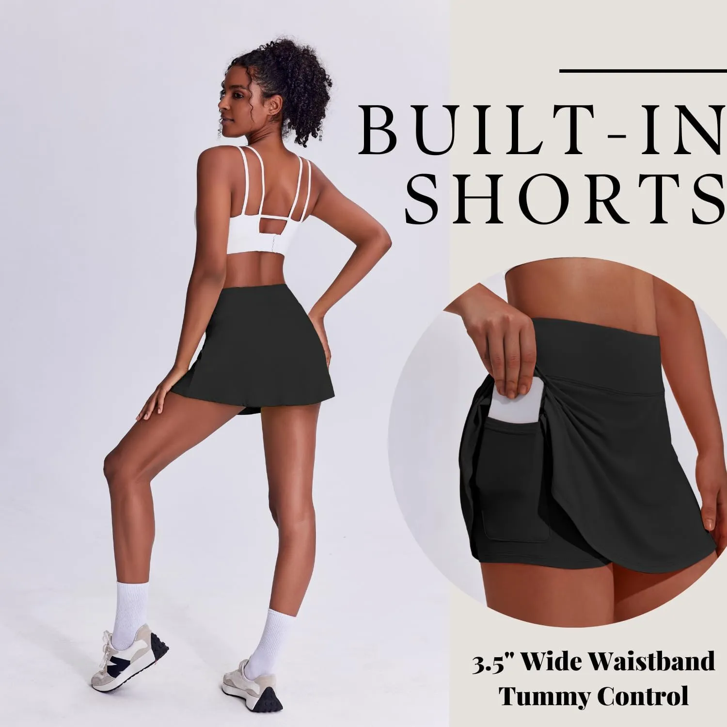 PINSPARK Tennis Skirts for Women Pleated Athletic Skort Lightweight Golf Skirts with Shorts Pocket Workout Pickleball