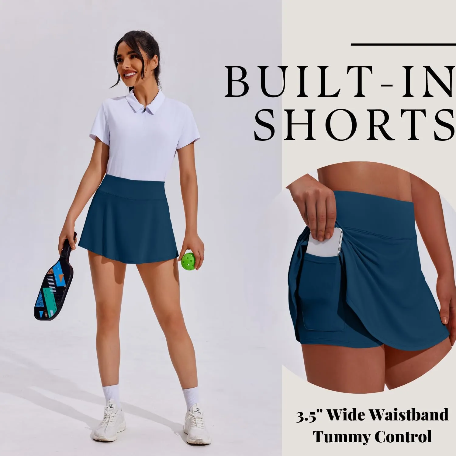 PINSPARK Tennis Skirts for Women Pleated Athletic Skort Lightweight Golf Skirts with Shorts Pocket Workout Pickleball