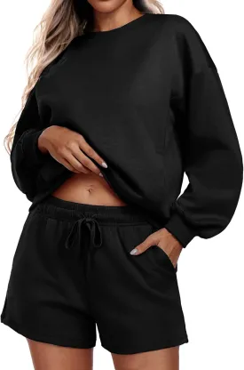 PINSPARK Two Piece Sets for Women 2024 Fall Outfits Sweatsuit 4 Pockets Sweat Short Sets Casual Matching Set Travel Tracksuit