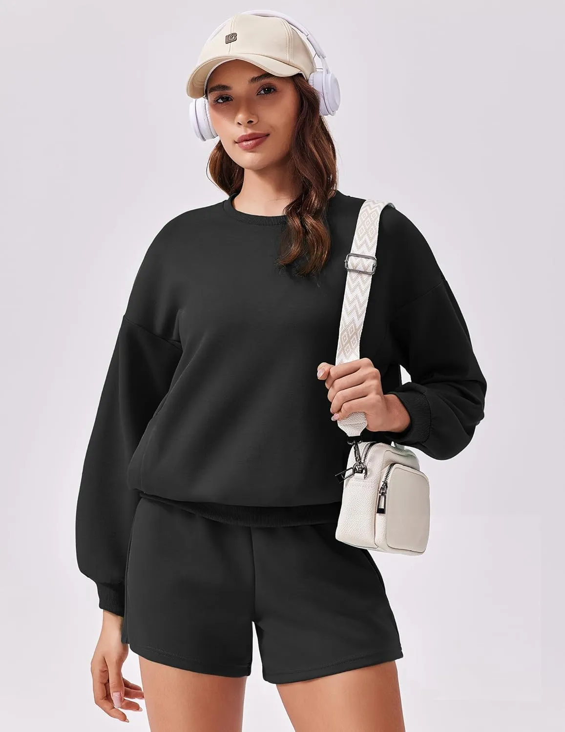 PINSPARK Two Piece Sets for Women 2024 Fall Outfits Sweatsuit 4 Pockets Sweat Short Sets Casual Matching Set Travel Tracksuit