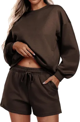 PINSPARK Two Piece Sets for Women 2024 Fall Outfits Sweatsuit 4 Pockets Sweat Short Sets Casual Matching Set Travel Tracksuit