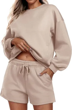 PINSPARK Two Piece Sets for Women 2024 Fall Outfits Sweatsuit 4 Pockets Sweat Short Sets Casual Matching Set Travel Tracksuit
