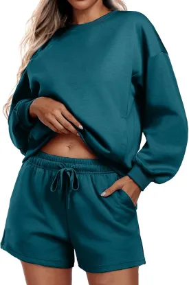 PINSPARK Two Piece Sets for Women 2024 Fall Outfits Sweatsuit 4 Pockets Sweat Short Sets Casual Matching Set Travel Tracksuit