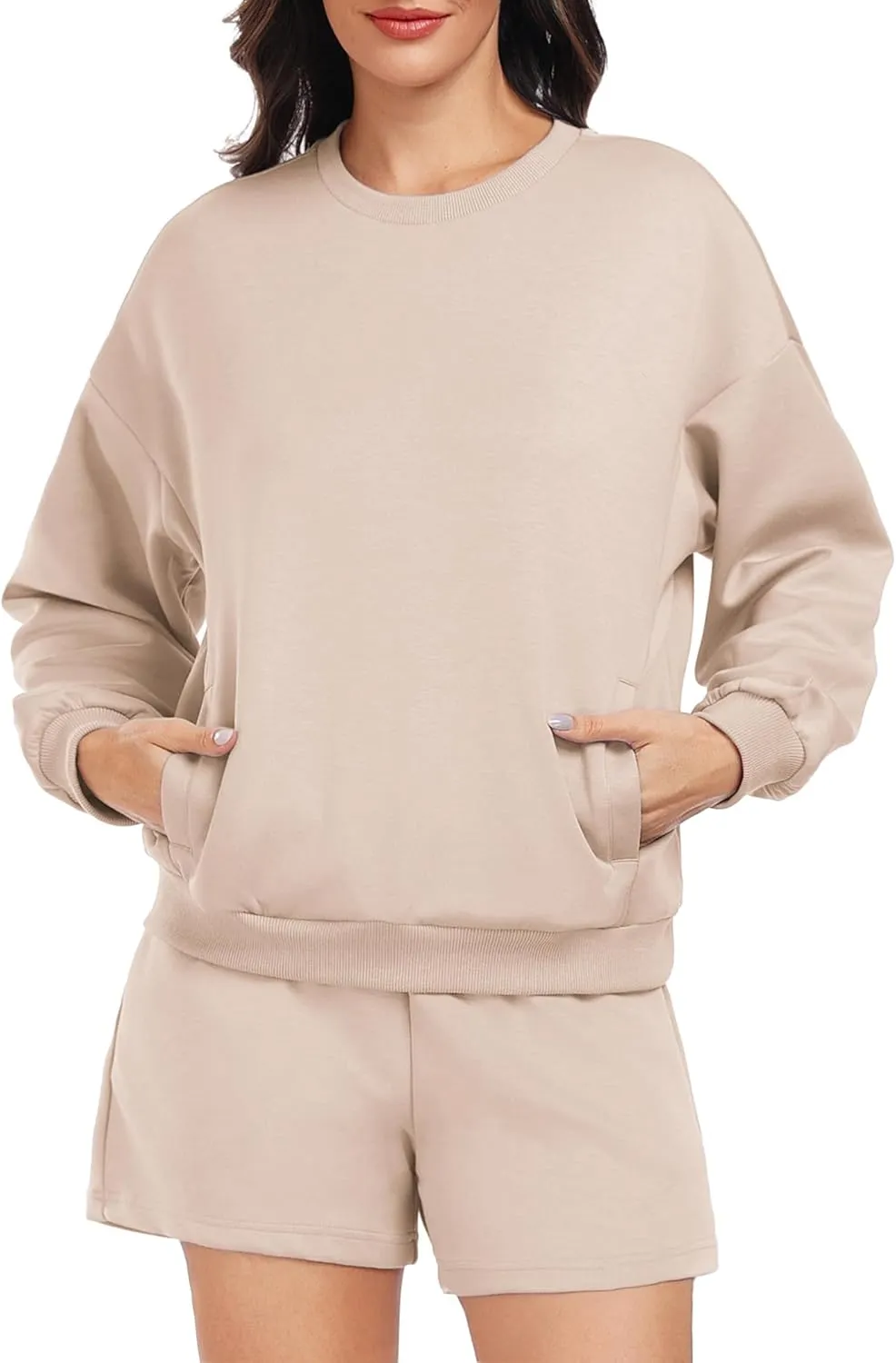 PINSPARK Two Piece Sets for Women 2024 Fall Outfits Sweatsuit 4 Pockets Sweat Short Sets Casual Matching Set Travel Tracksuit