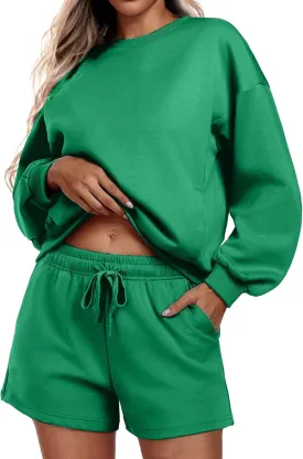 PINSPARK Two Piece Sets for Women 2024 Fall Outfits Sweatsuit 4 Pockets Sweat Short Sets Casual Matching Set Travel Tracksuit