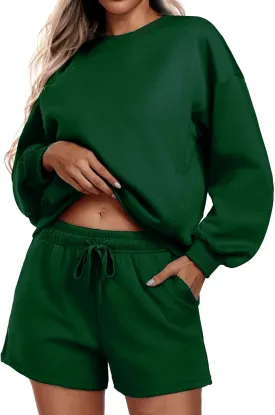 PINSPARK Two Piece Sets for Women 2024 Fall Outfits Sweatsuit 4 Pockets Sweat Short Sets Casual Matching Set Travel Tracksuit