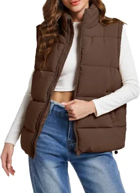 Polu Puffer Vest Women Zip Up Stand Collar Sleeveless Down Vests Oversized Padded Gilet Jacket