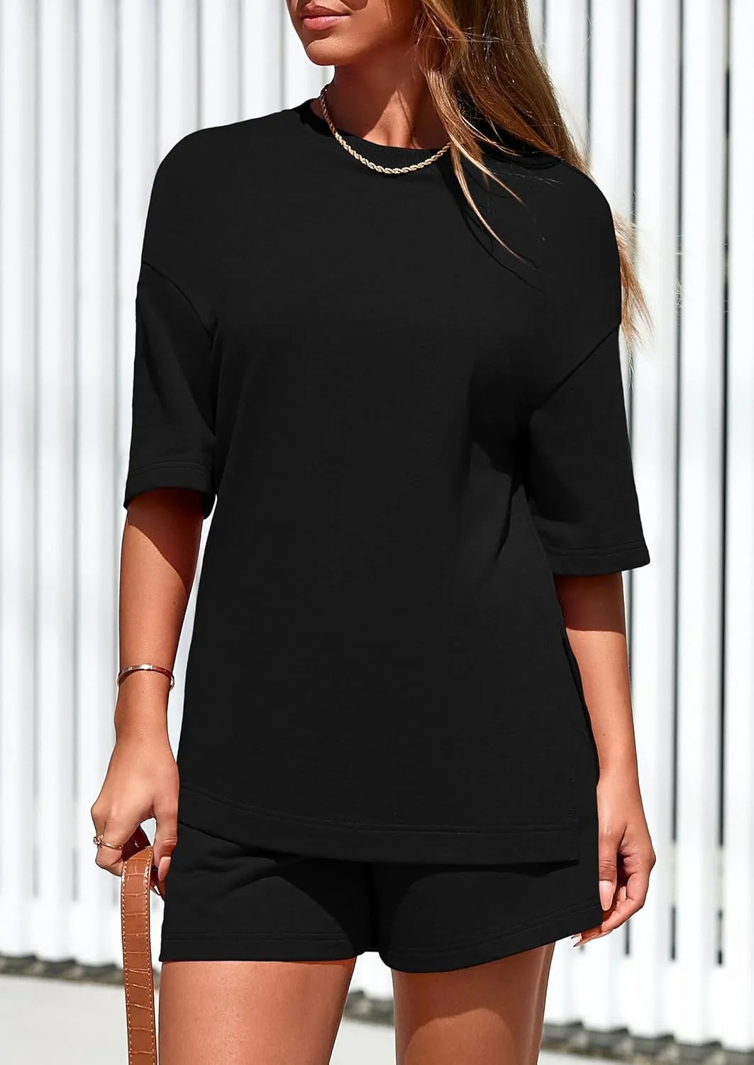 PRETTYGARDEN Women's 2 Piece Lounge Sets 2025 Summer Short Sleeve Tunic Tops Drawstring Shorts Matching Outfits Tracksuits