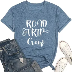 Road Trip Shirts for Women Funny Letter Print Tshirts Family Vacation World Travel Crew Short Sleeve Tops
