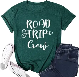 Road Trip Shirts for Women Funny Letter Print Tshirts Family Vacation World Travel Crew Short Sleeve Tops