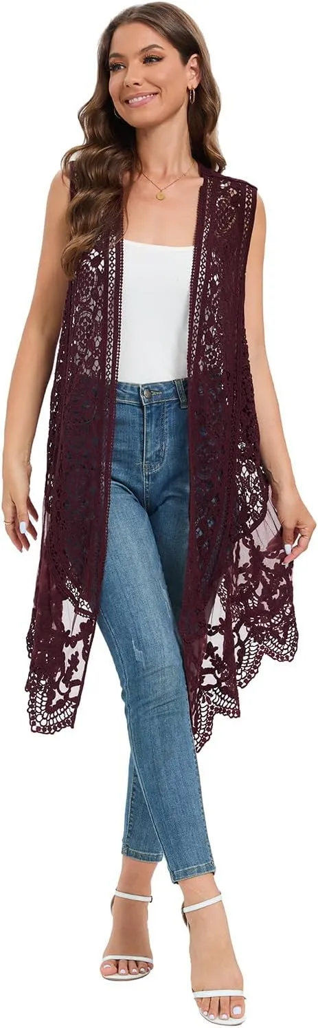 Sheer Cardigan Crochet Sleeveless Cover Up Mesh Patchwork Hippie Vest
