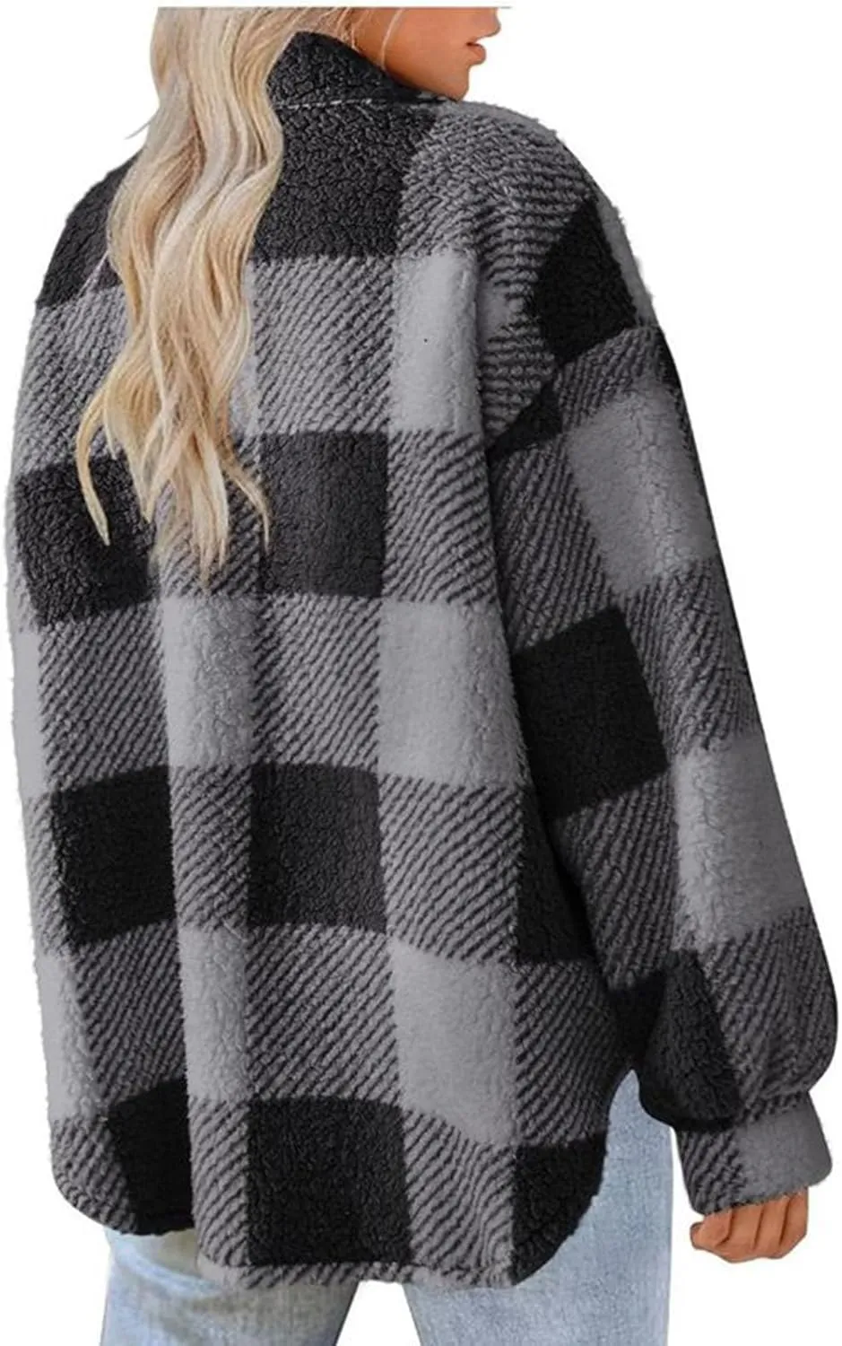 Sherpa Jacket for Women 2024 Winter Fuzzy Plaid Shacket Button Down Lapel Fleece Jacket Soft Warm Teddy Coat Outwear