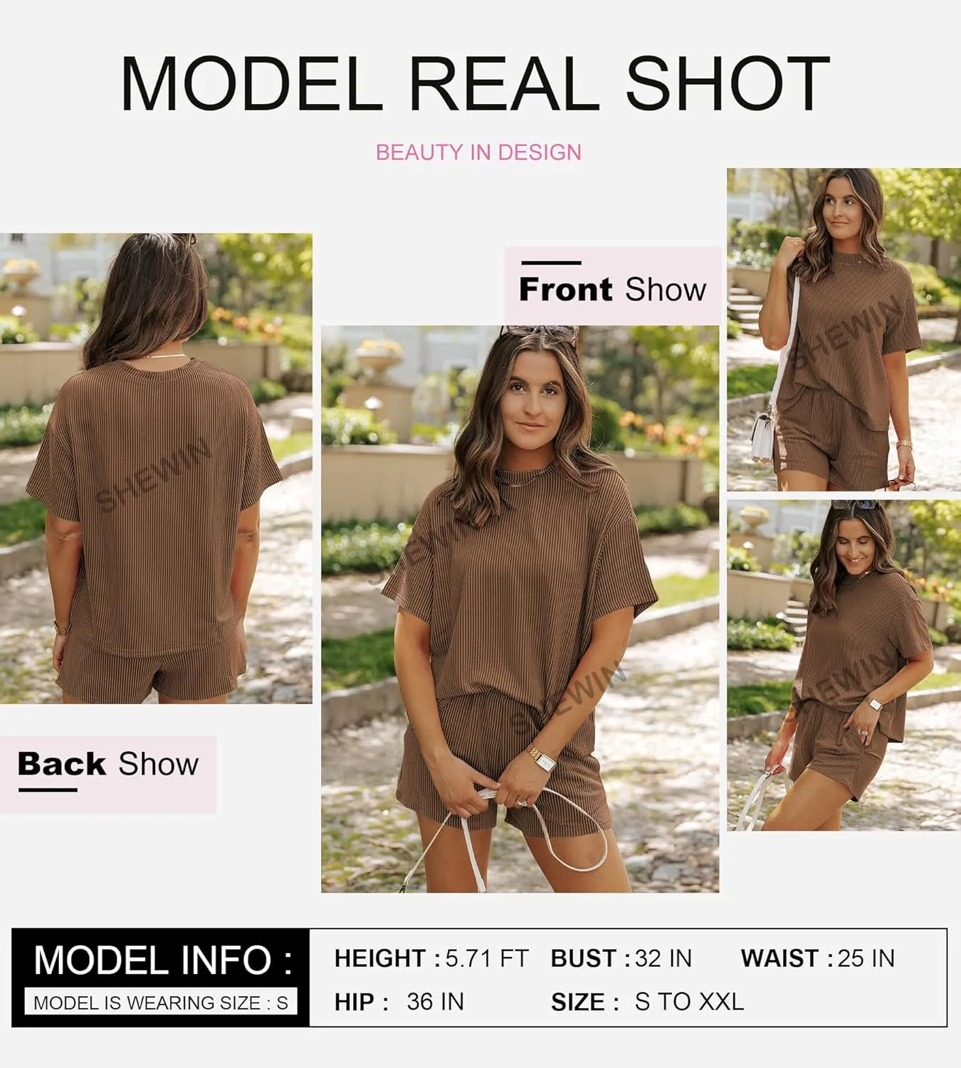 SHEWIN Two 2 Piece Sets for Women Short Sleeve Shirts High Waisted Shorts with Pockets Pajamas Lounge Matching Set