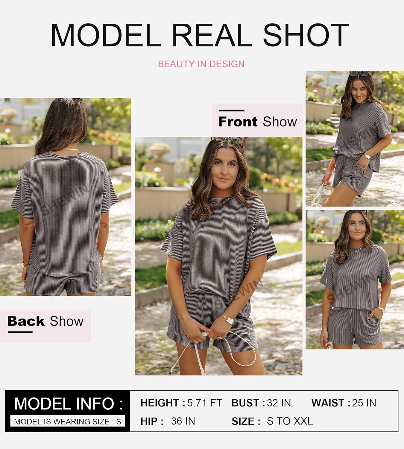 SHEWIN Two 2 Piece Sets for Women Short Sleeve Shirts High Waisted Shorts with Pockets Pajamas Lounge Matching Set
