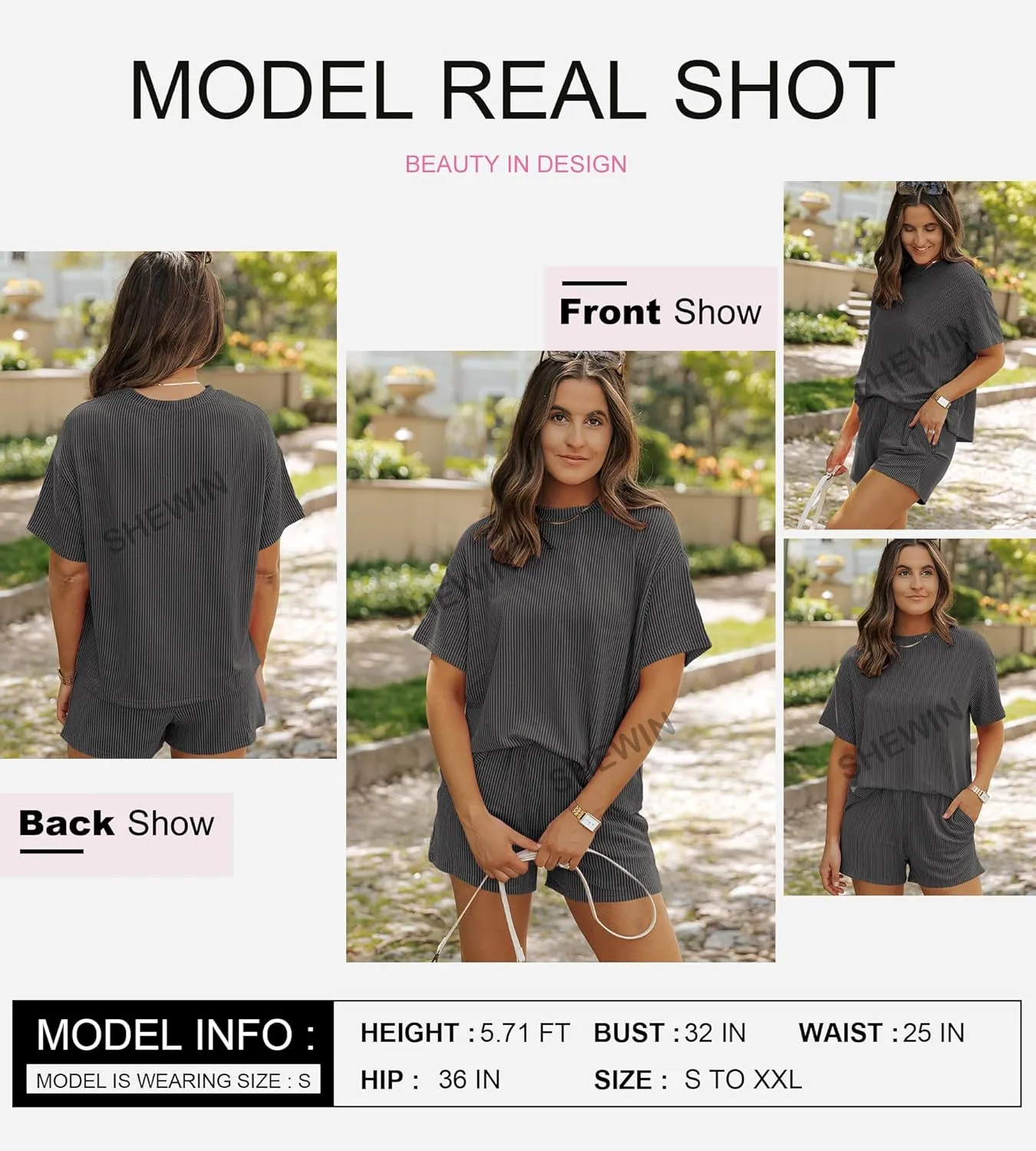 SHEWIN Two 2 Piece Sets for Women Short Sleeve Shirts High Waisted Shorts with Pockets Pajamas Lounge Matching Set