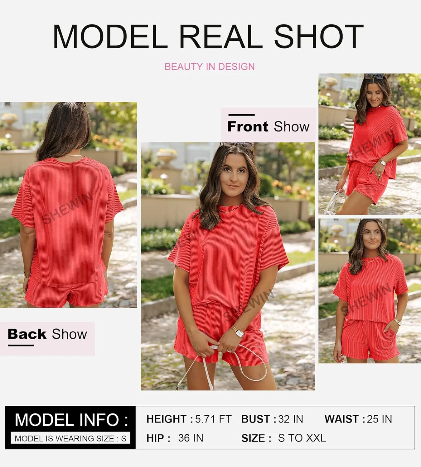 SHEWIN Two 2 Piece Sets for Women Short Sleeve Shirts High Waisted Shorts with Pockets Pajamas Lounge Matching Set