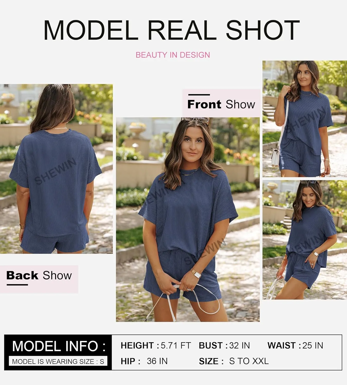 SHEWIN Two 2 Piece Sets for Women Short Sleeve Shirts High Waisted Shorts with Pockets Pajamas Lounge Matching Set