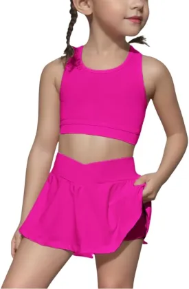 SOLY HUX Toddler Girl's 2 Piece Workout Outfits Crop Tank Tops and Skort Skirt Set