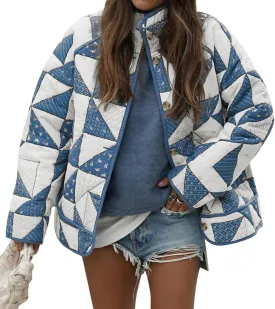 Tankaneo Womens Quilted Puffer Jacket Patchwork Lightweight Padded Puffy Down Coat Outerwear