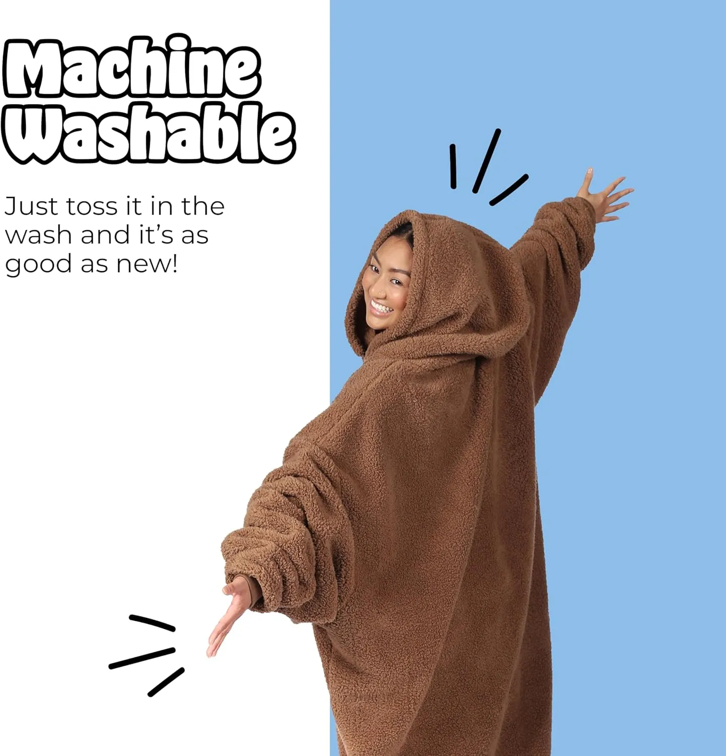 THE COMFY Teddy Bear Quarter Zip - Oversized Wearable Blanket With Hood As Seen On Shark Tank, Sherpa Blanket With Pocket