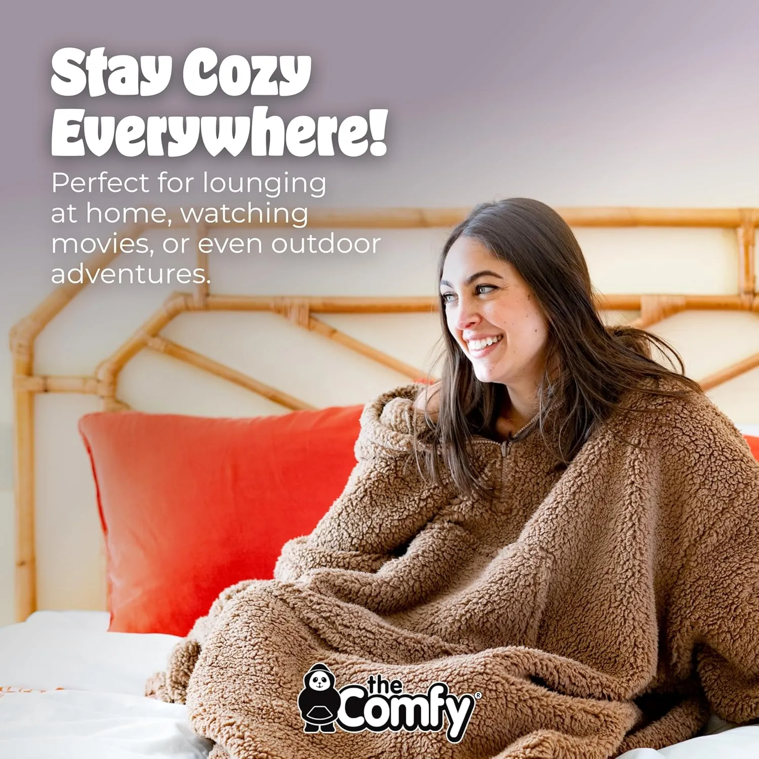 THE COMFY Teddy Bear Quarter Zip - Oversized Wearable Blanket With Hood As Seen On Shark Tank, Sherpa Blanket With Pocket