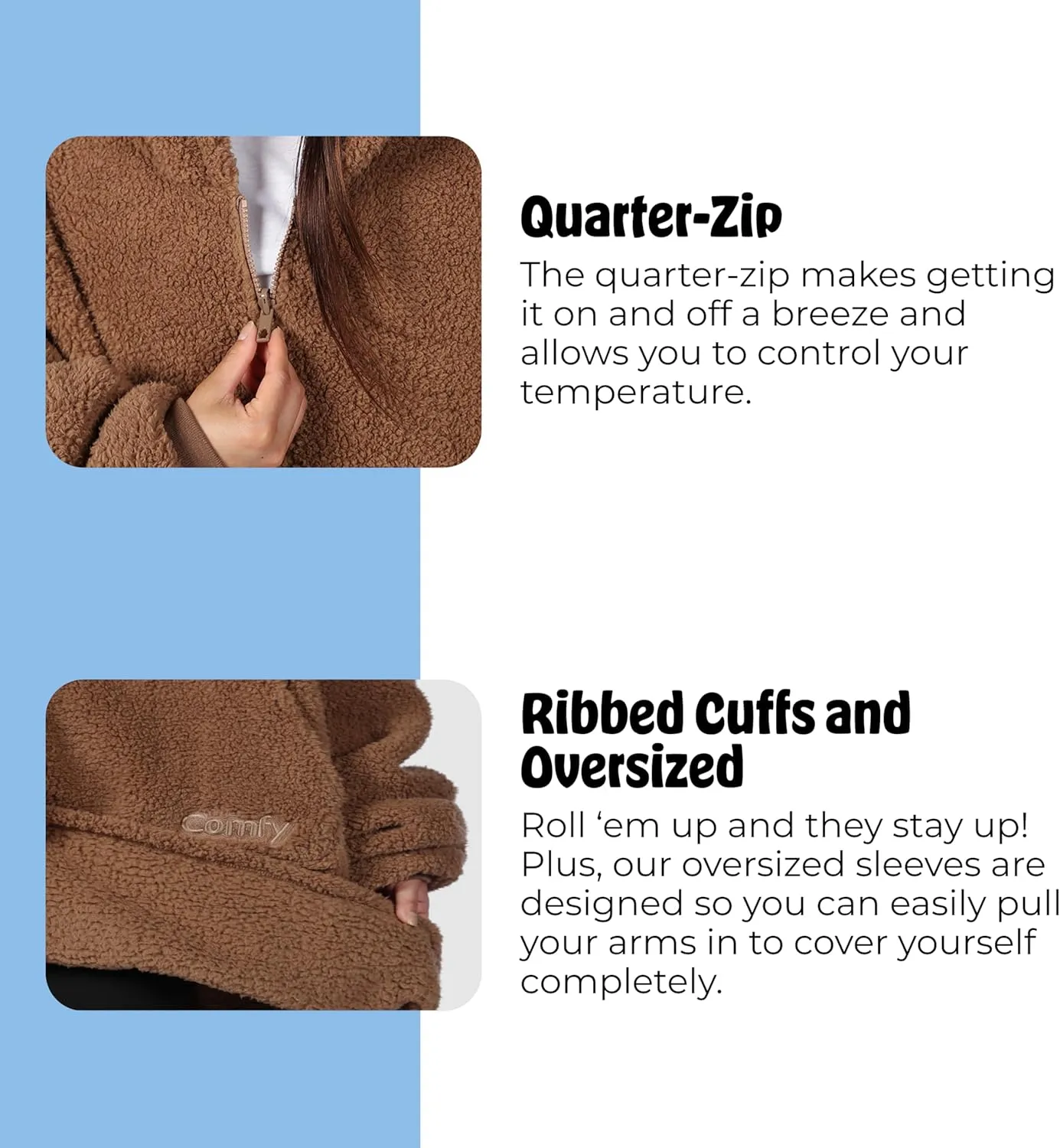 THE COMFY Teddy Bear Quarter Zip - Oversized Wearable Blanket With Hood As Seen On Shark Tank, Sherpa Blanket With Pocket