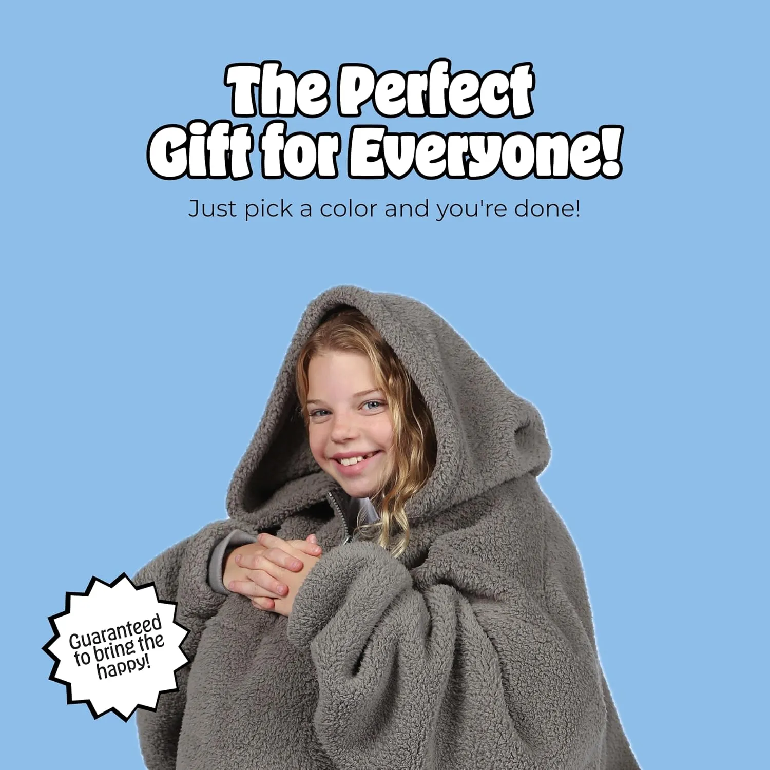 THE COMFY Teddy Bear Quarter Zip - Oversized Wearable Blanket With Hood As Seen On Shark Tank, Sherpa Blanket With Pocket