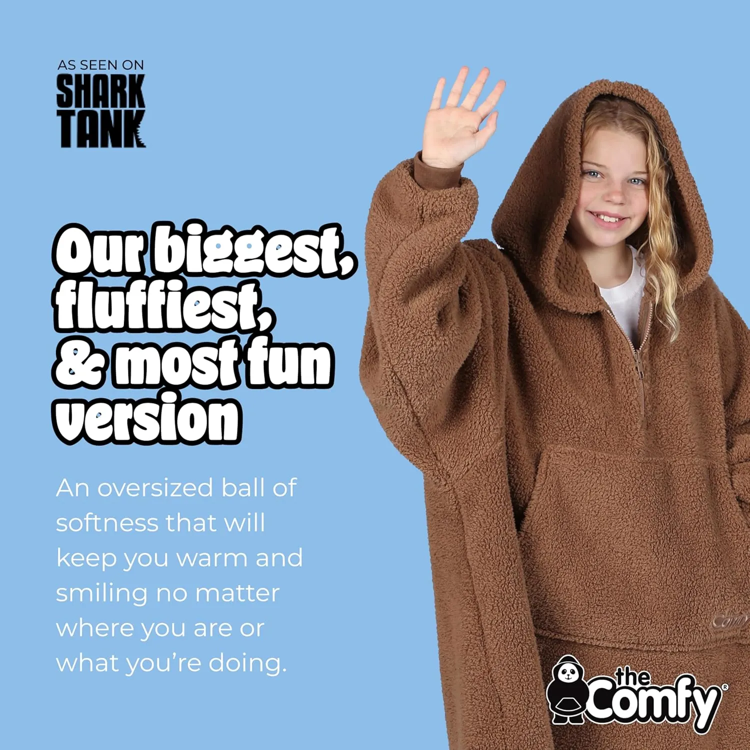 THE COMFY Teddy Bear Quarter Zip - Oversized Wearable Blanket With Hood As Seen On Shark Tank, Sherpa Blanket With Pocket